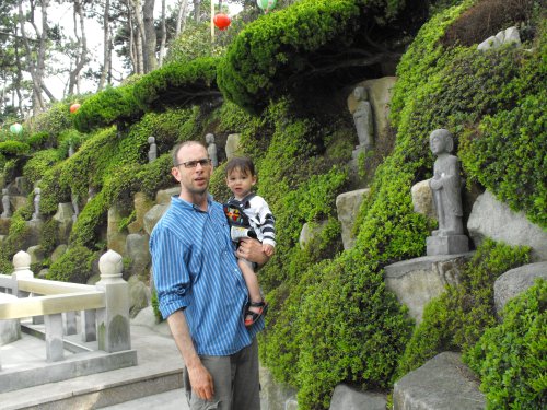 My little guy and I check out all the little Buddhas.