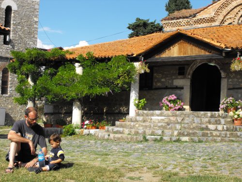 Old Town Ohrid Ian and I at one of the beautiful old churches in Ohrid's Old Town. Nice pasty white legs I'm sporting, eh?