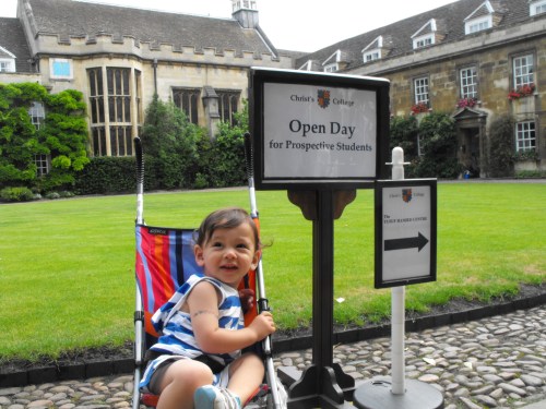 Ian in the buggy. Our little Cosco buggy at Cambridge University. Great for keeping Ian where we wanted him when we wanted him to be where we wanted him.